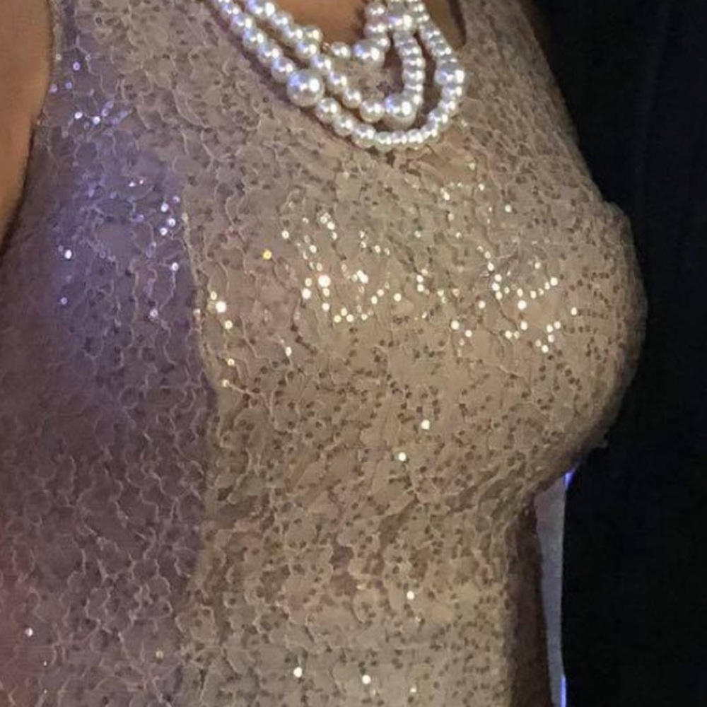 Beautiful Champagne long sequin and lace gown